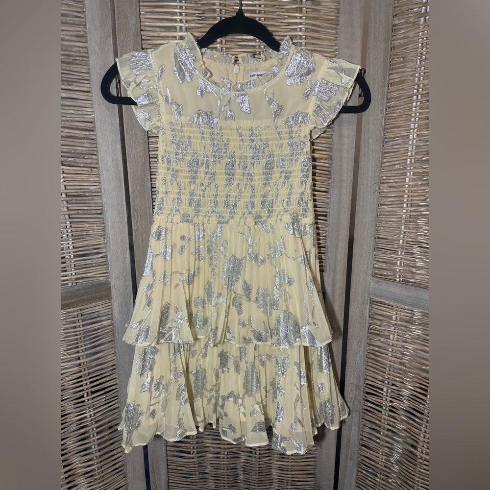 Girl’s Self-Portrait Metallic Jacquard Tiered Dress - size 7/8 - Picture 3 of 13